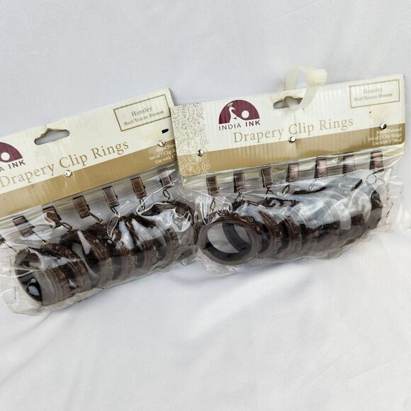 🔸️NWT India Ink Hensley Tuscan Bronze Decorative Drapery Clip Rings Set of 14 - Picture 2 of 9